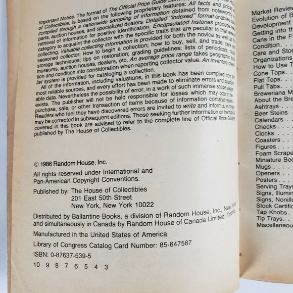 Official Price Guide to Beer Cans and Collectibles 1986 4th Edition House Collec - Picture 10 of 12